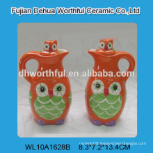 Handmade funny owl design ceramic vinegar and oil bottle,ceramic oil and vinegar set